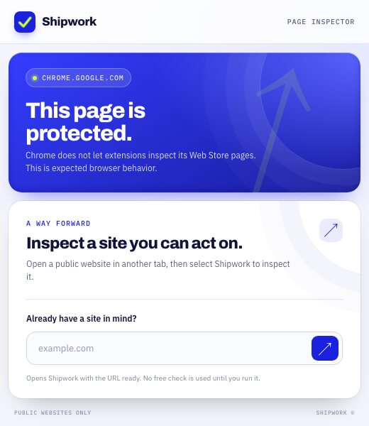 Protected page: Chrome does not let extensions inspect this page, with a field to inspect your own site